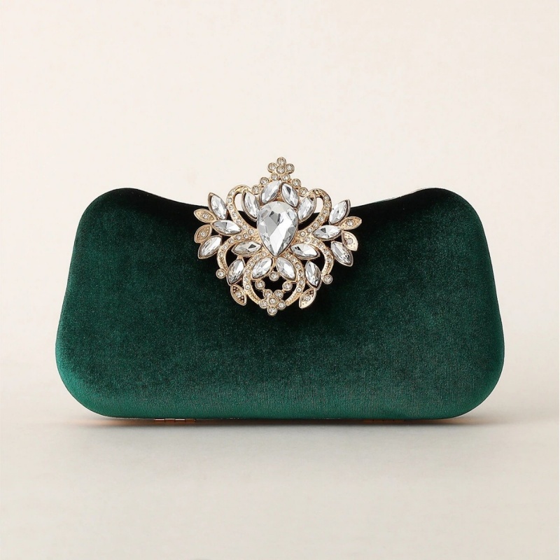 Clutch Bag Evening - Ciemnozielona aksamitna kopertówka luksusowa z kwiatową