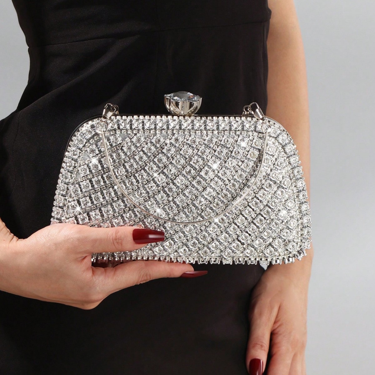 Clutch Bag Evening - Luksusowe Diamentowe Brokatowe Torebki Wieczorowe Srebrne